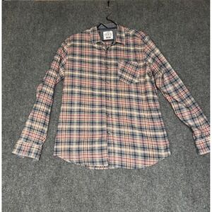 MBX Flannel Shirt Mens Large Blue Red Plaid Long Sleeve Button Down Pocket